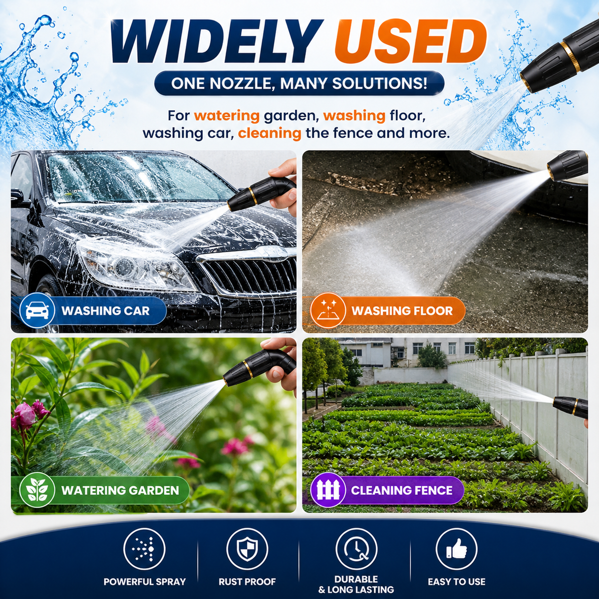 Premium High Pressure Brass Water Spray Nozzle – Car Wash, Gardening & Home Cleaning | Buy 1 Get 1 FREE | Only ₹699