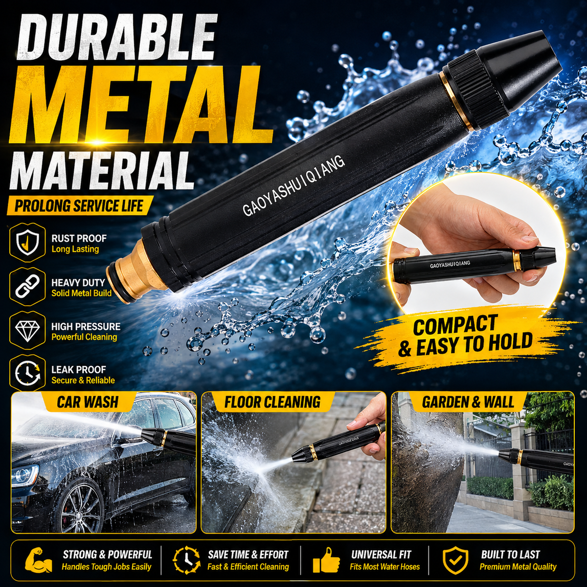 Premium High Pressure Brass Water Spray Nozzle – Car Wash, Gardening & Home Cleaning | Buy 1 Get 1 FREE | Only ₹699